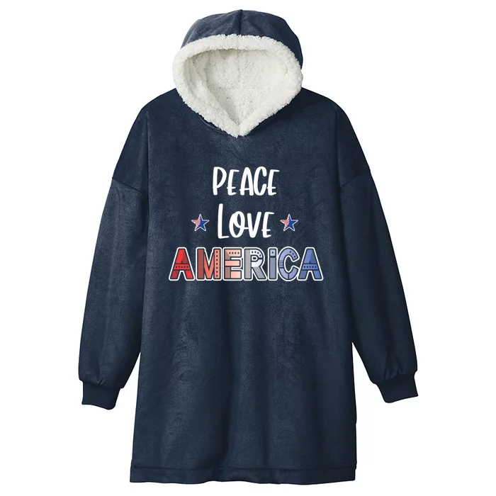 Peace Love America Red White Blue Patriot Gift Hooded Wearable Blanket