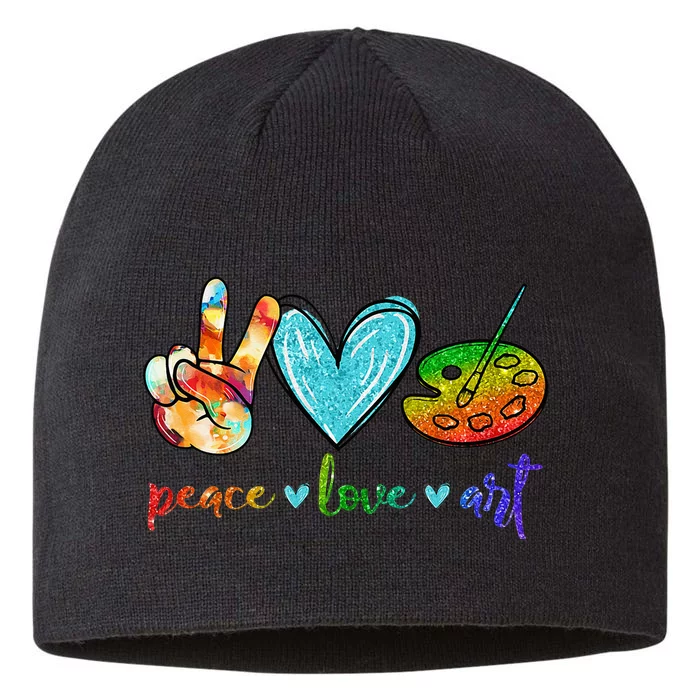 Peace Love Art Painting Palette Cute Art Teacher Gifts 8 1/2in Sustainable Knit Beanie