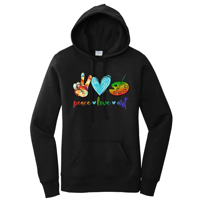 Peace Love Art Painting Palette Cute Art Teacher Gifts Women's Pullover Hoodie