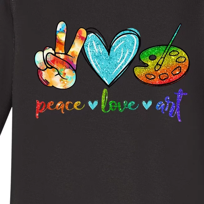 Peace Love Art Painting Palette Cute Art Teacher Gifts Baby Long Sleeve Bodysuit