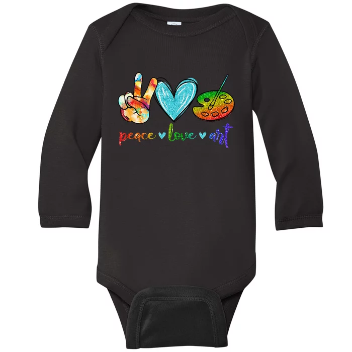 Peace Love Art Painting Palette Cute Art Teacher Gifts Baby Long Sleeve Bodysuit