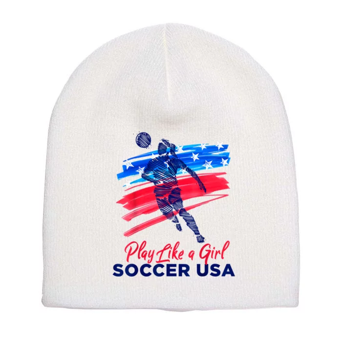 Play Like A Girl USA Soccer Team USA Womens Football Short Acrylic Beanie