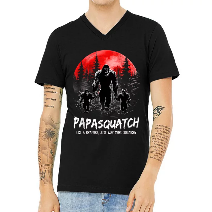 Papasquatch Like A Grandpa Just Way More Squatchy Funny Papa V-Neck T-Shirt