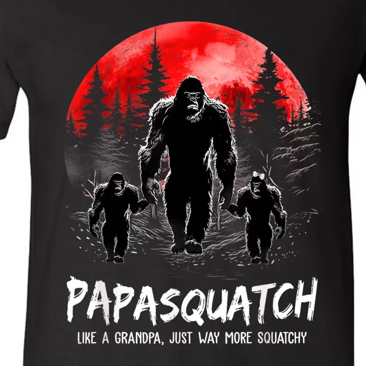 Papasquatch Like A Grandpa Just Way More Squatchy Funny Papa V-Neck T-Shirt