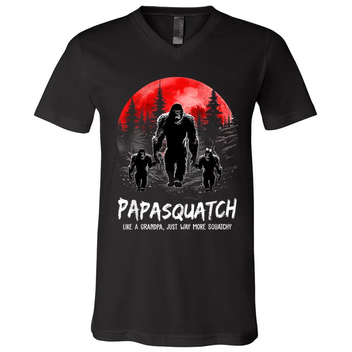 Papasquatch Like A Grandpa Just Way More Squatchy Funny Papa V-Neck T-Shirt