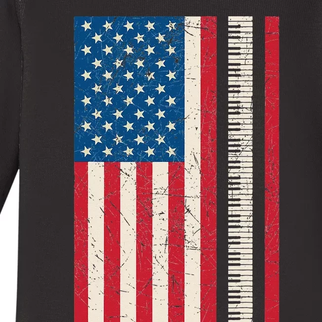 Piano Lover American Flag Patriotic Players Pianist Gift Baby Long Sleeve Bodysuit