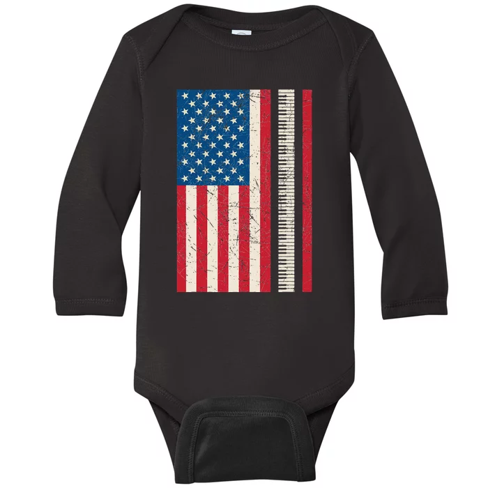 Piano Lover American Flag Patriotic Players Pianist Gift Baby Long Sleeve Bodysuit