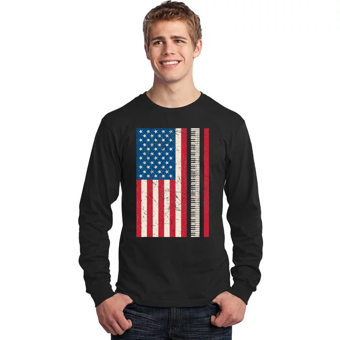 Piano Lover American Flag Patriotic Players Pianist Gift Tall Long Sleeve T-Shirt