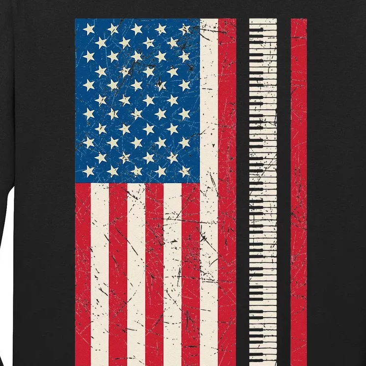 Piano Lover American Flag Patriotic Players Pianist Gift Tall Long Sleeve T-Shirt