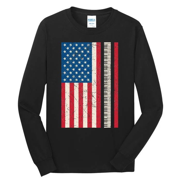 Piano Lover American Flag Patriotic Players Pianist Gift Tall Long Sleeve T-Shirt