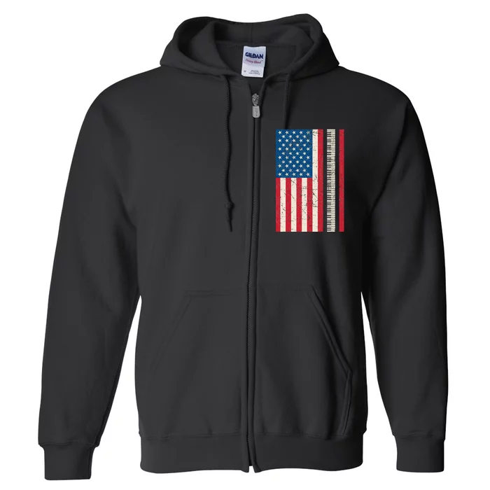 Piano Lover American Flag Patriotic Players Pianist Gift Full Zip Hoodie