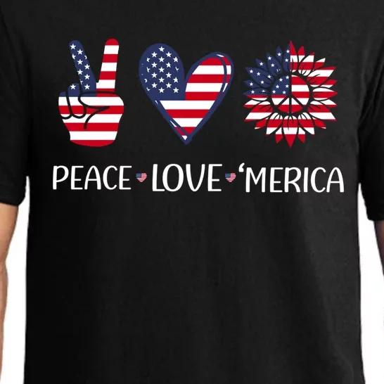 Peace Love America 4th July American Flag Heart Sunflower Gift Pajama Set