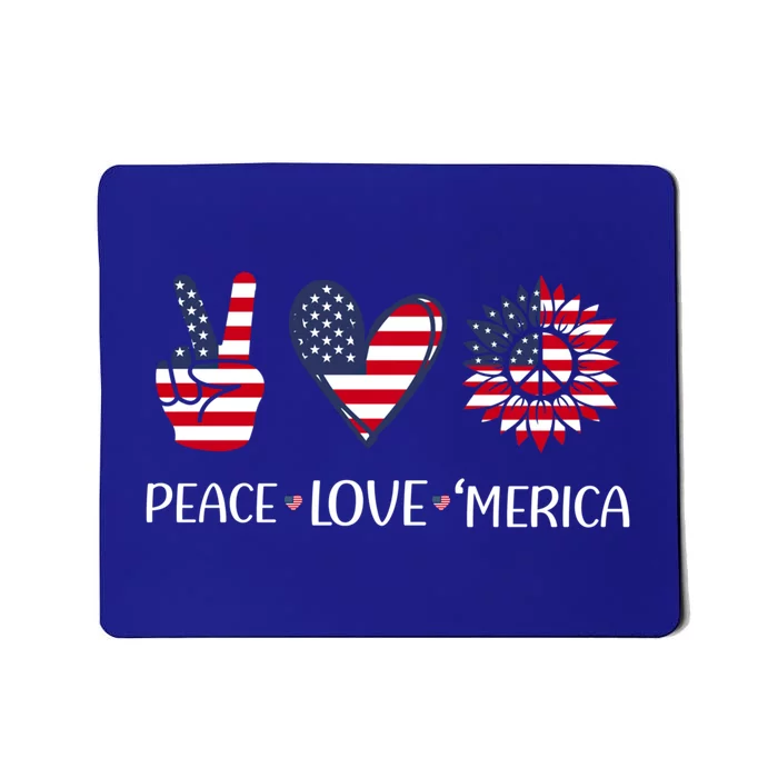 Peace Love America 4th July American Flag Heart Sunflower Gift Mousepad