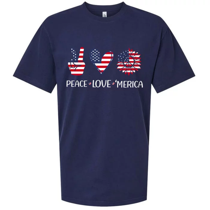 Peace Love America 4th July American Flag Heart Sunflower Gift Sueded Cloud Jersey T-Shirt