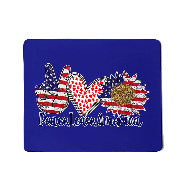 Peace Love America 4th July Patriotic Sunflower Heart Sign Cool Gift Mousepad