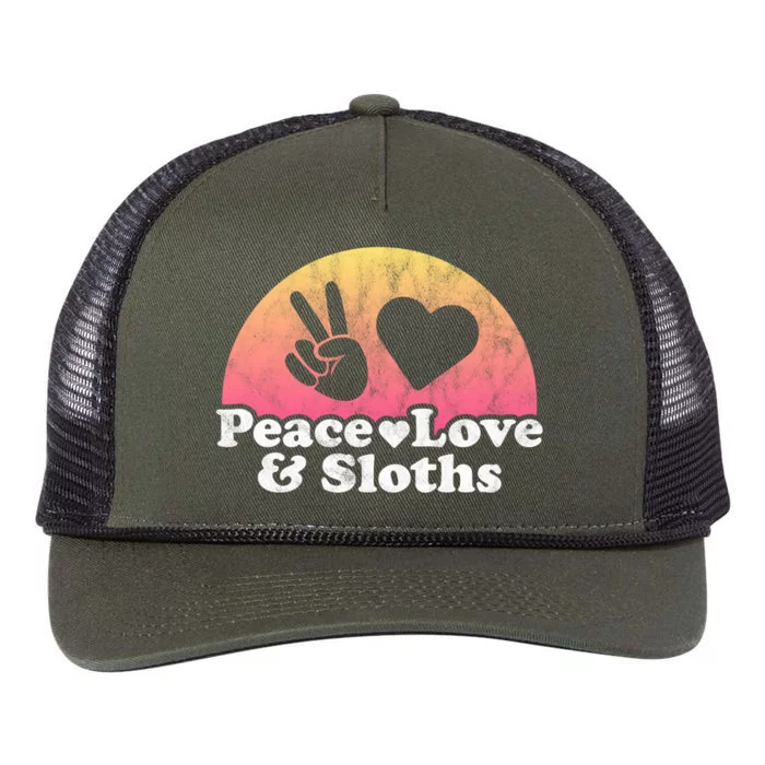 Peace Love And Sloths Sloth Gift Retro Rope Trucker Hat Cap