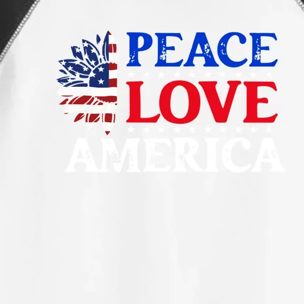 Peace Love America Sunflower 4th Of July American Flag Gift Meaningful Gift Toddler Fine Jersey T-Shirt