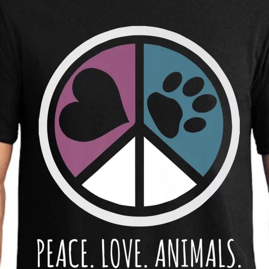 Peace Love Animals Gift Animal Lover Kindness Paw Tee Pajama Set