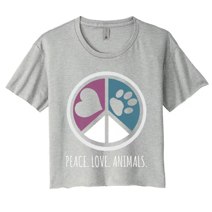 Peace Love Animals Gift Animal Lover Kindness Paw Tee Women's Crop Top Tee