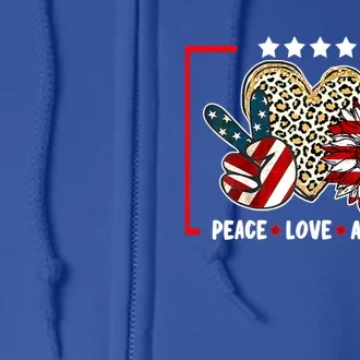 Peace Love America Sunflower Heart Leopard 4th Of July Gift Full Zip Hoodie