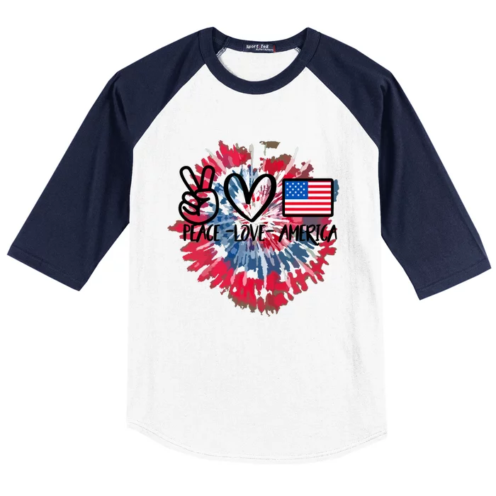 Peace Love America Tie Dye 4th Of July Patriotic For Girl Baseball Sleeve Shirt