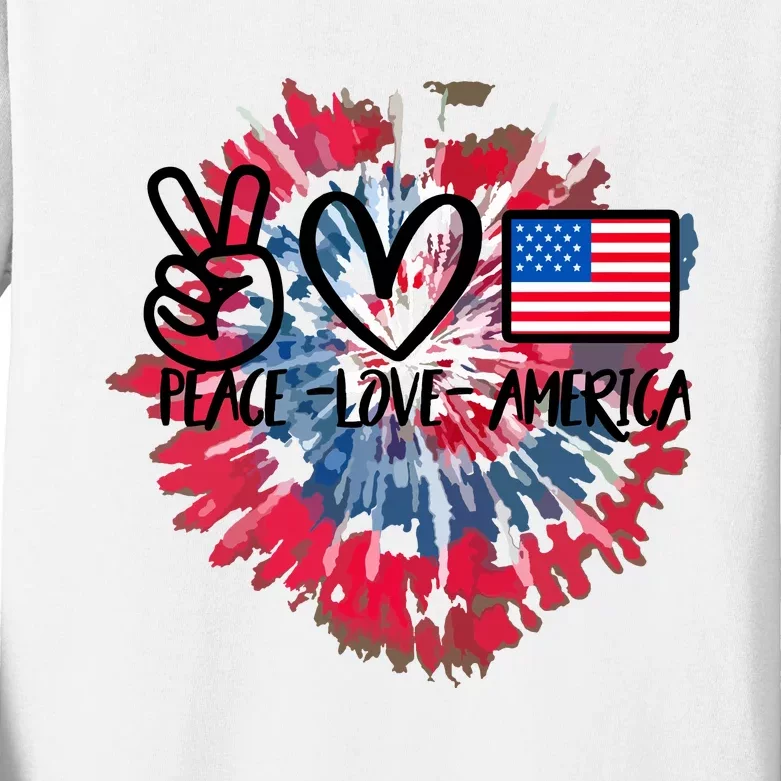 Peace Love America Tie Dye 4th Of July Patriotic For Girl Kids Long Sleeve Shirt