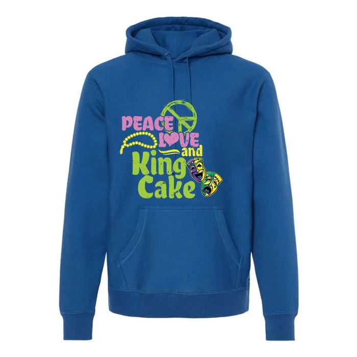 Peace Love And King Cake Meaningful Gift Mardi Gras Party Mask Gift Premium Hoodie