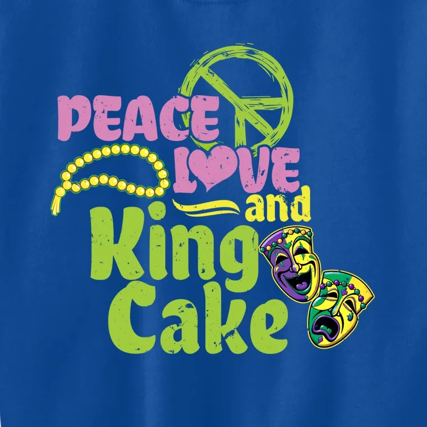 Peace Love And King Cake Meaningful Gift Mardi Gras Party Mask Gift Kids Sweatshirt