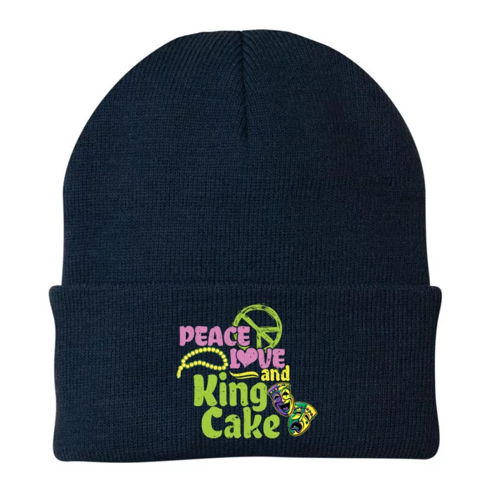 Peace Love And King Cake Meaningful Gift Mardi Gras Party Mask Gift Knit Cap Winter Beanie