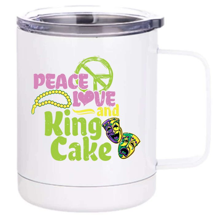 Peace Love And King Cake Meaningful Gift Mardi Gras Party Mask Gift Front & Back 12oz Stainless Steel Tumbler Cup