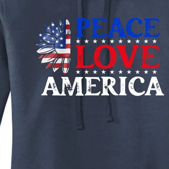 Peace Love America Patriotic Usa Flag Sunflower 4th July Gift Women's Pullover Hoodie