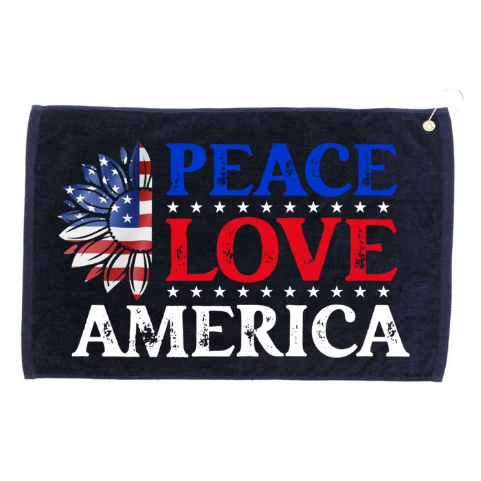 Peace Love America Patriotic Usa Flag Sunflower 4th July Gift Grommeted Golf Towel