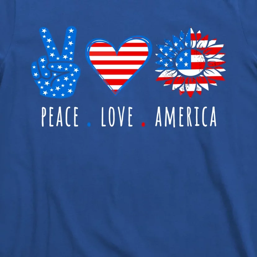 Peace Love America Sunflower Fourth Of July Patriotic Gift T-Shirt