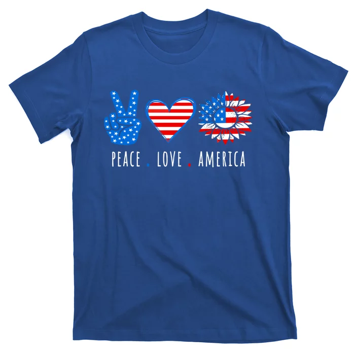 Peace Love America Sunflower Fourth Of July Patriotic Gift T-Shirt