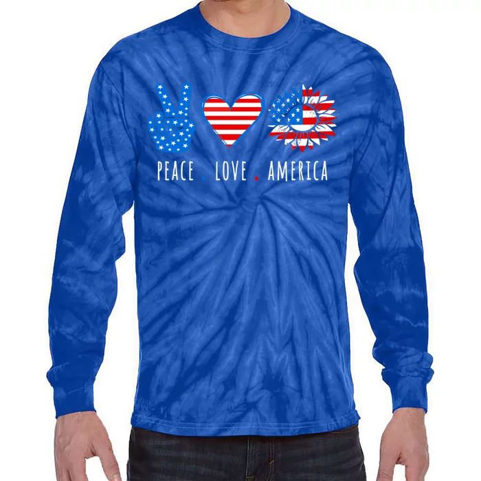 Peace Love America Sunflower Fourth Of July Patriotic Gift Tie-Dye Long Sleeve Shirt