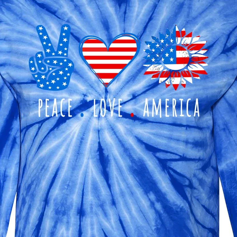 Peace Love America Sunflower Fourth Of July Patriotic Gift Tie-Dye Long Sleeve Shirt