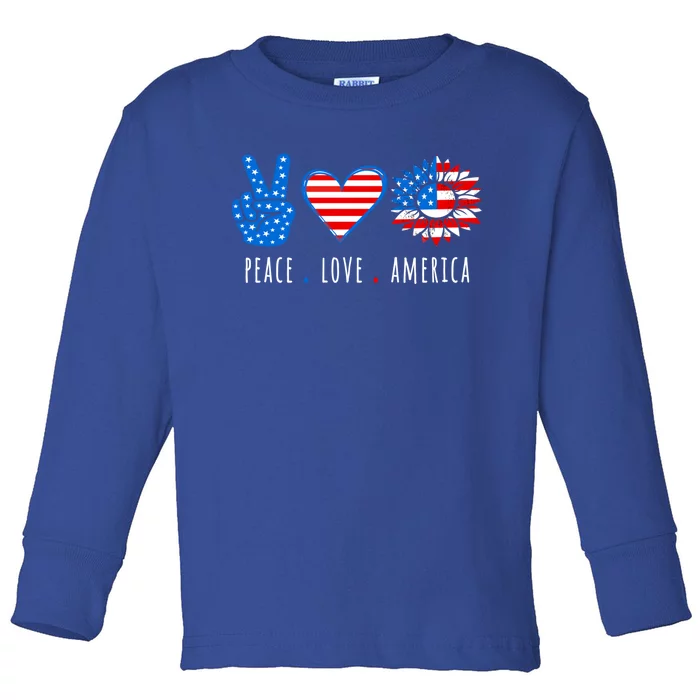 Peace Love America Sunflower Fourth Of July Patriotic Gift Toddler Long Sleeve Shirt