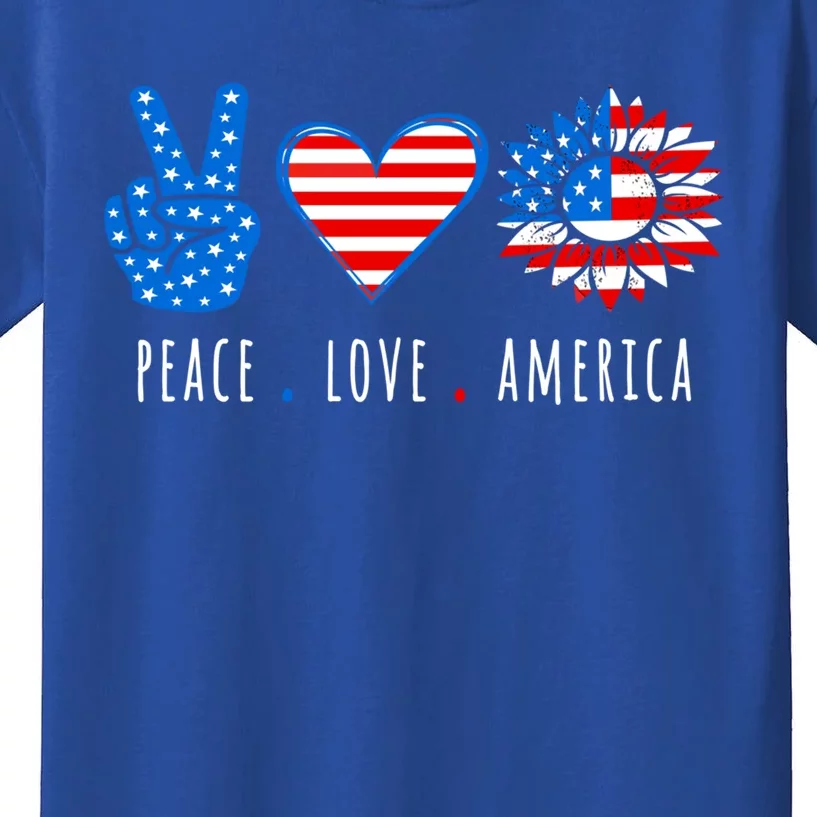 Peace Love America Sunflower Fourth Of July Patriotic Gift Kids T-Shirt