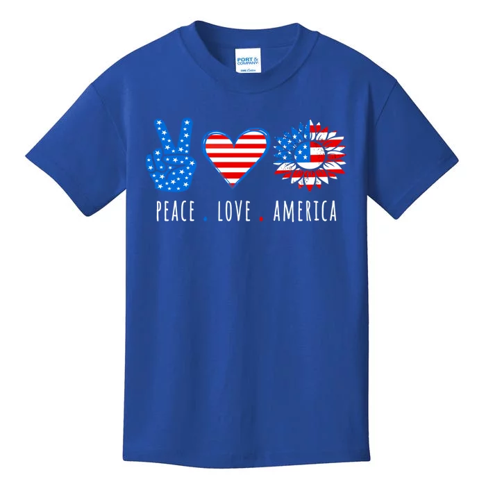 Peace Love America Sunflower Fourth Of July Patriotic Gift Kids T-Shirt