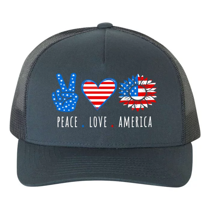 Peace Love America Sunflower Fourth Of July Patriotic Gift Yupoong Adult 5-Panel Trucker Hat