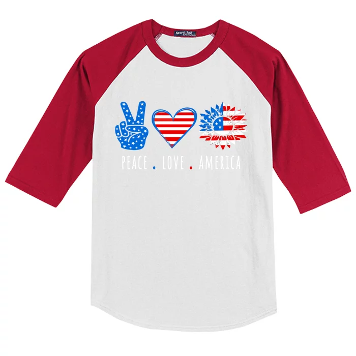 Peace Love America Sunflower Fourth Of July Patriotic Gift Kids Colorblock Raglan Jersey