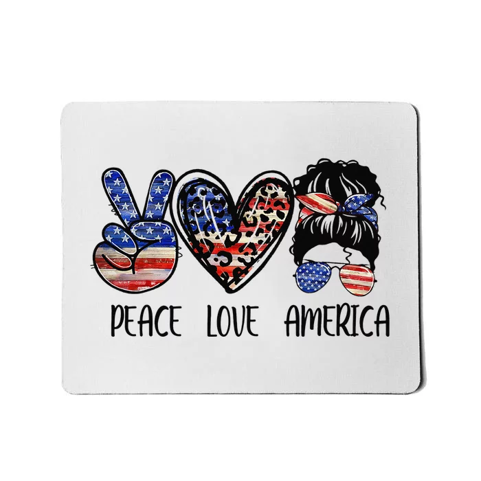 Peace Love America Messy Bun American Flag Funny 4th Of July Mousepad