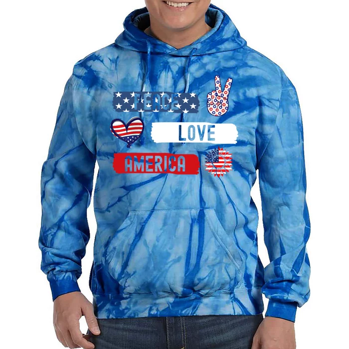 Peace Love America Sunflower Funny 4th Of July Fireworks Gift Tie Dye Hoodie