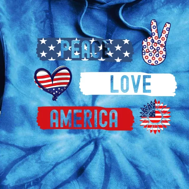 Peace Love America Sunflower Funny 4th Of July Fireworks Gift Tie Dye Hoodie