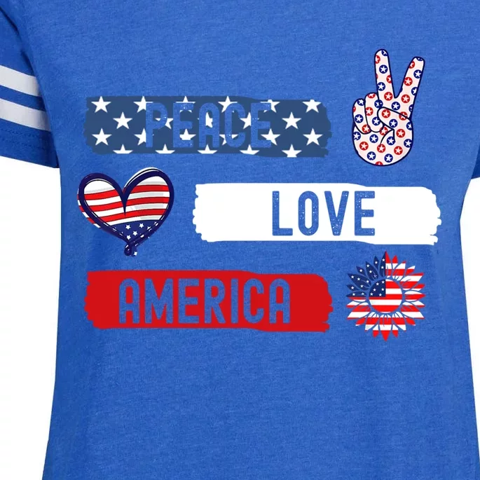 Peace Love America Sunflower Funny 4th Of July Fireworks Gift Enza Ladies Jersey Football T-Shirt