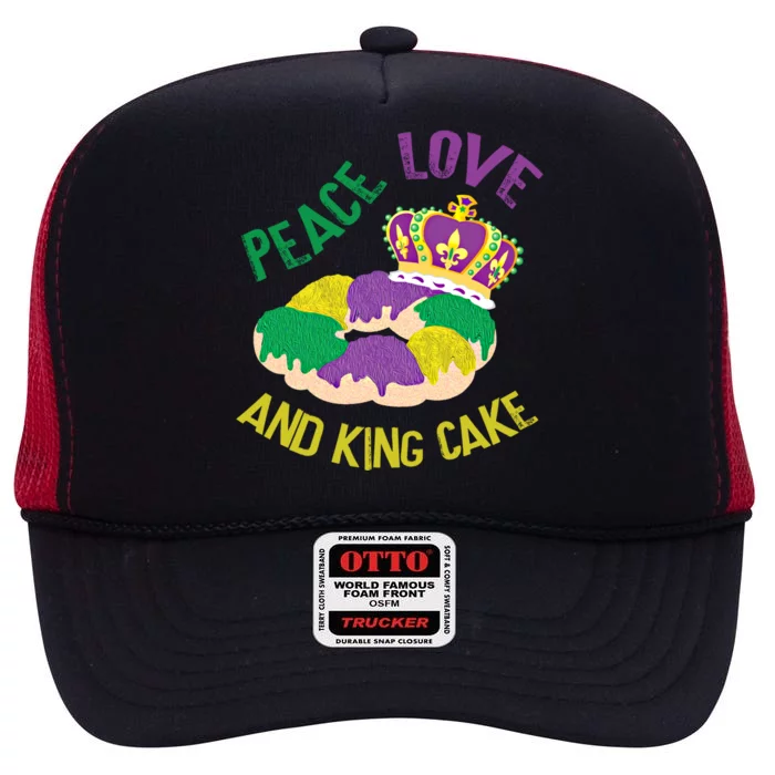 Peace Love And King Cake Mardi Gras 2020 Parade Party Gift High Crown Mesh Trucker Hat