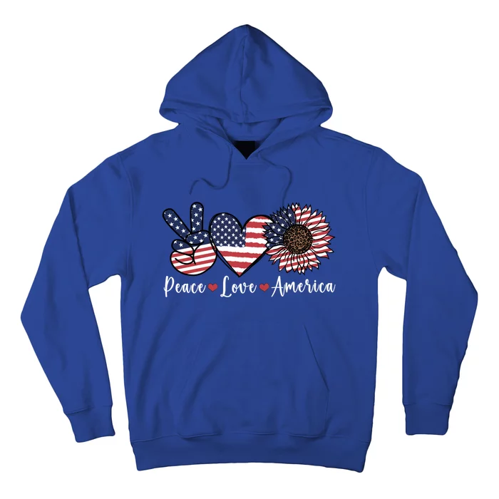 Peace Love America Sunflower Leopard Usa Flag 4th Of July Gift Hoodie