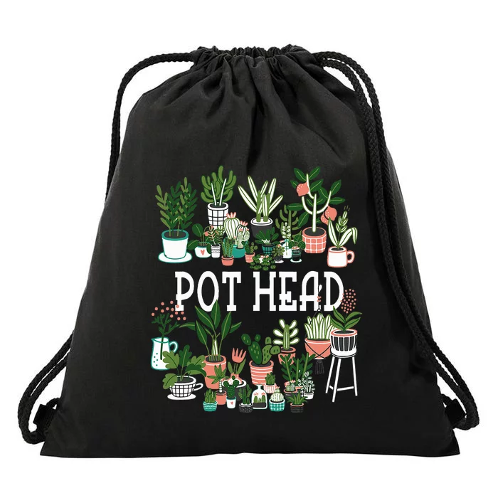 Plant Lover And Gardener Pot Head Succulent Drawstring Bag