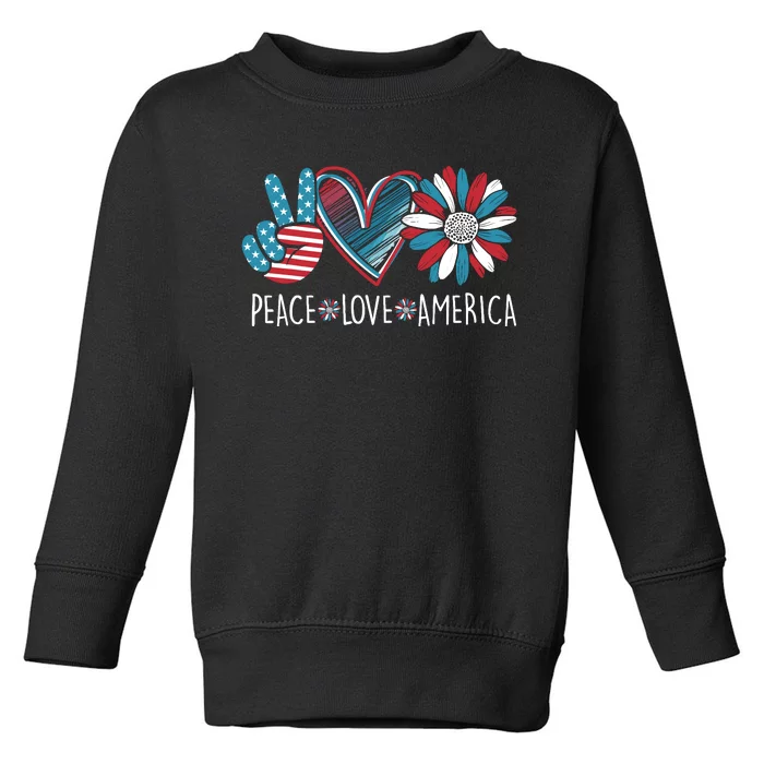 Peace Love America Daisy 4th July Patriotic Us American Flag Toddler Sweatshirt