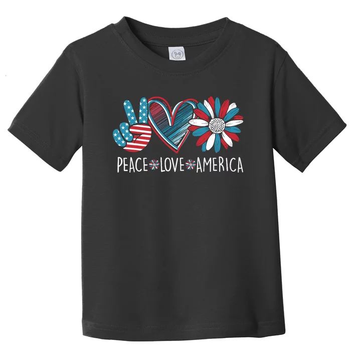 Peace Love America Daisy 4th July Patriotic Us American Flag Toddler T-Shirt